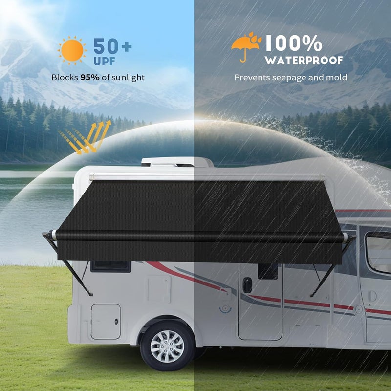 Somokg Heavy Duty RV Awning Fabric Replacement - 19.5oz Vinyl Camper Awning - Waterproof & UV-Resistant - Universal Canopy for Camper, Trailer and Motorhome (11FT(Fabric 10'2"), Solid Black) - Image 3